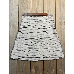 Haystacks Michigan White Black Circle Print Lettuce Edge A-Line Skirt Medium